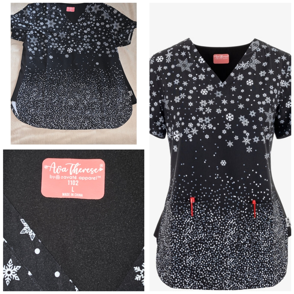 Zavate Ava Therese Winter Vibes Snow Flake Women's 2-Pocket STRETCH V-Neck Print